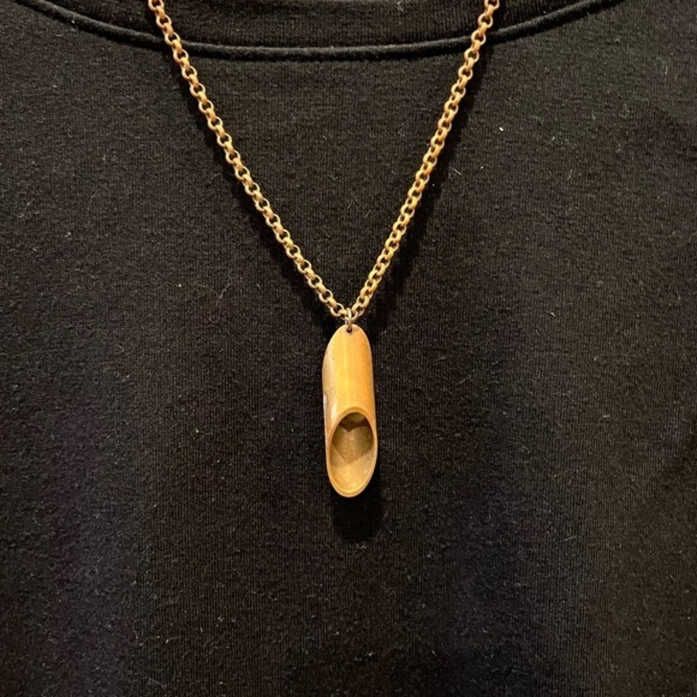 🦌Vintage Modernist Metal Pendant Necklace Gold Tone Minimalist Retro Jewelry